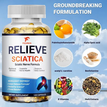 Relieve Sciatica Capsules, Support Lower Lumbar Sciatic, Hip, Thigh, Leg, Foot, Nerve & Joint Health, Relax Muscles, Flexibility