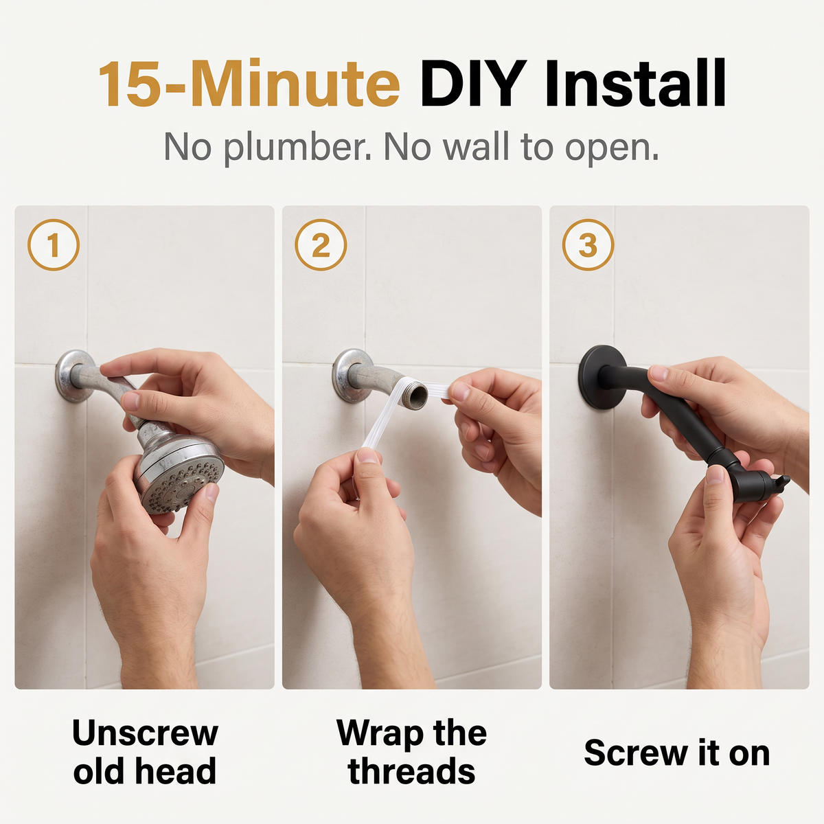 Rainfall Shower Head Combo 10 inch Rainfall, 5 Spray Settings, Easy 15 Minute Install