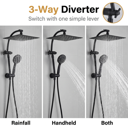 Rainfall Shower Head Combo 10 inch Rainfall, 5 Spray Settings, Easy 15 Minute Install