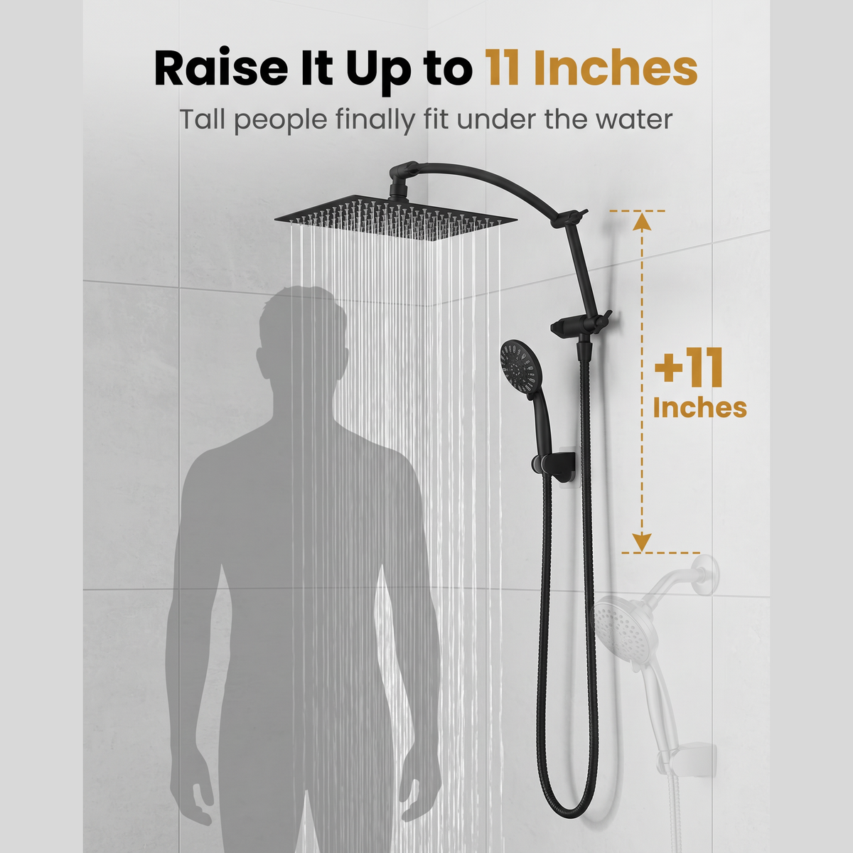 Rainfall Shower Head Combo 10 inch Rainfall, 5 Spray Settings, Easy 15 Minute Install